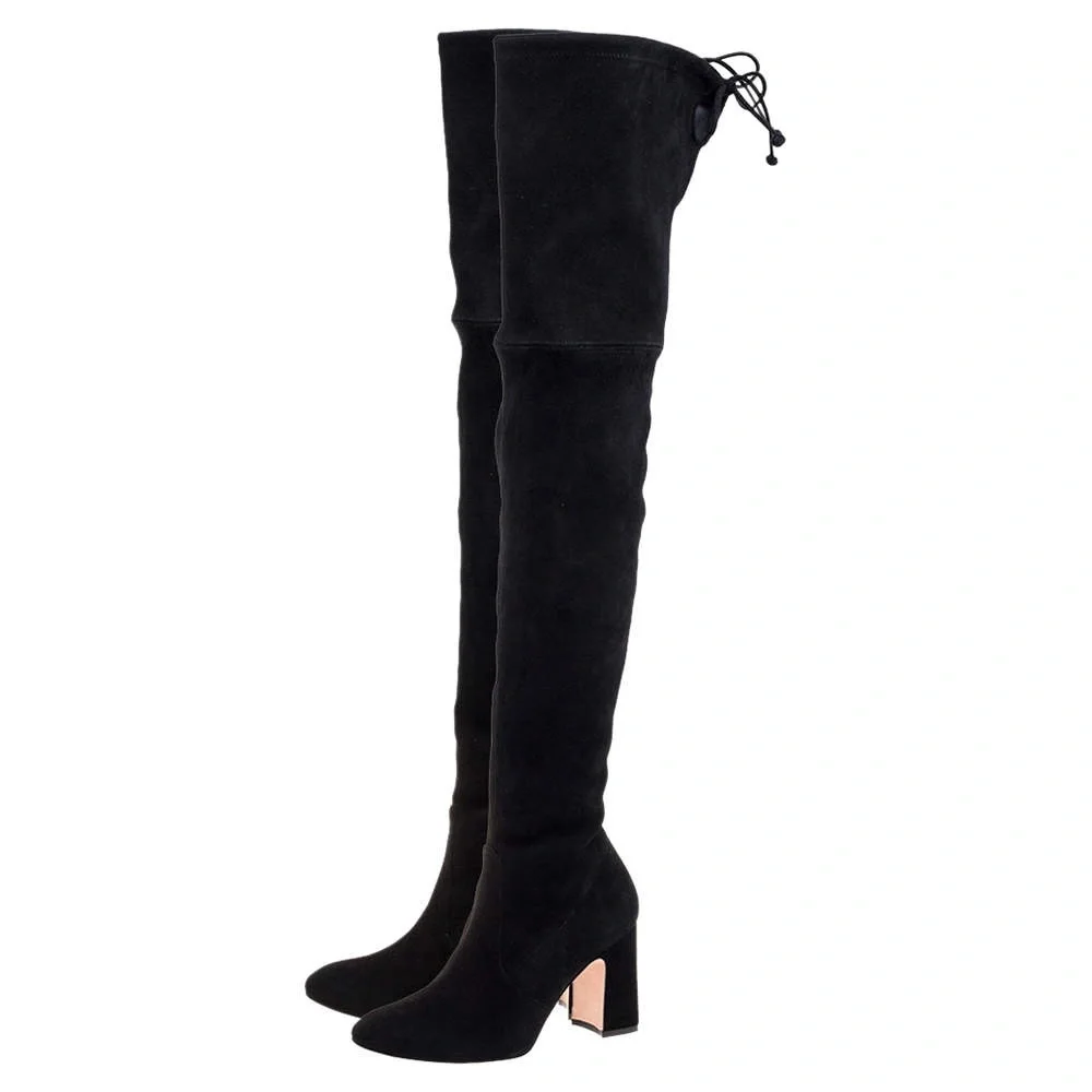 Stuart Weitzman Black Suede Kirstie 90 Over-the-knee Boots Size 7 - Picture 1 of 9
